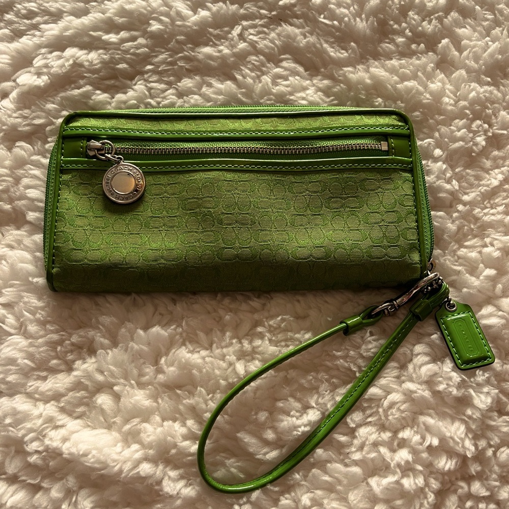 Coach green wristlet
